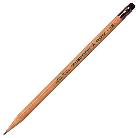 Mitsubishi Recycled HB Pencil 9852EW with Eraser, eco-friendly wood design for school and office use, close-up view.