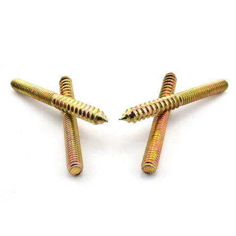 Hardcore 5/16-18 X 3 Inch Hanger Bolts 8 Pack Zinc Plated Steel double ended lag screws displayed in a cross pattern.
