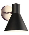 Towner One Wall Sconce Vanity Light in Satin Brass with black shade, modern bath fixture for hallways or powder rooms.