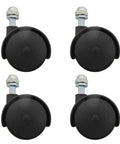 Four black omni-directional caster wheels with metal stems for home appliances like heaters.