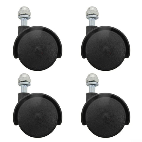 Four black omni-directional caster wheels with metal stems for home appliances like heaters.
