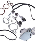 Premium Water Pump And Timing Belt Kit Compatible With L200 Shogun Pajero 2.5 DI-D Diesel Engine 1300A045 Includes Vital Parts For Total Overhaul Swap Keep Your Rig Running Smooth With Top Tier Gear And Solid Workmanship Always Done Right. timing belt kit with water pump, pulleys, seals, and gaskets on white background