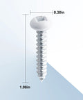 Heavy Duty 150 Pack 8X1 Inch Phillips Head RV Screws In Durable White Coating Perfect For Tack Down Camper Parts Trailer Mods And Mobile Home Fixups Built Rock Solid For Any Weekend Getaway. Close-up of white coated #8 x 1 inch Phillips head screw.