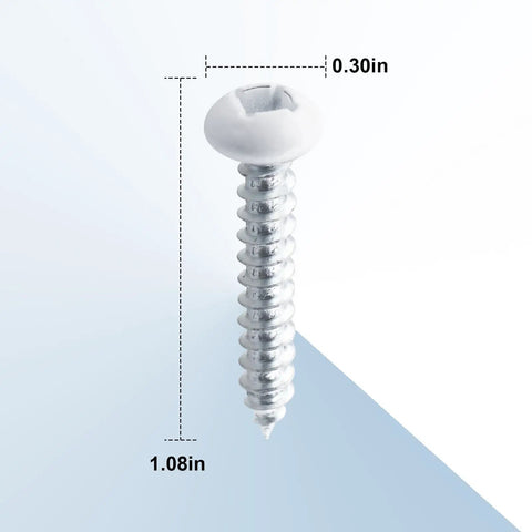 Heavy Duty 150 Pack 8X1 Inch Phillips Head RV Screws In Durable White Coating Perfect For Tack Down Camper Parts Trailer Mods And Mobile Home Fixups Built Rock Solid For Any Weekend Getaway. Close-up of white coated #8 x 1 inch Phillips head screw.