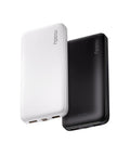 Slim Two Pack Portable Charger And 10000 Mah Power Bank For Travel featuring black and white power banks with USB ports.