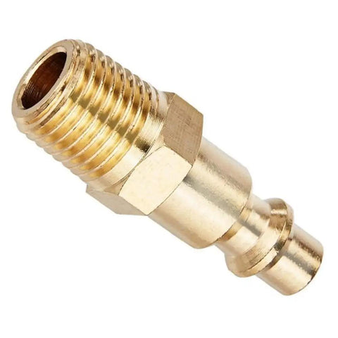Close-up of brass fitting from 10 Piece Brass One Quarter Inch NPT Quick Connect Air Fittings Kit With M Style Couplers And Plugs For Air Compressors