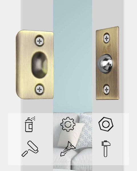 2 Pack Ball Catch Door Hardware For Top Of French Doors Adjustable Drive In Ball Latch Invisible Pantry Door Solution Bronze Finish Heavy Duty Stainless Steel Build Keeps Doors Quiet Closed And Secure; front view showing latch with bronze finish.