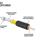 Heavy Duty Hollow Shaft Nut Driver Set With Cushion Grip Handles Color Coded Hex Sizes From Quarter Inch To Sixteenth Inch 6 Piece Kit Built For Real World Torque And Tough Jobs showing pass-through hollow handle and wrench-assist hex shaft.