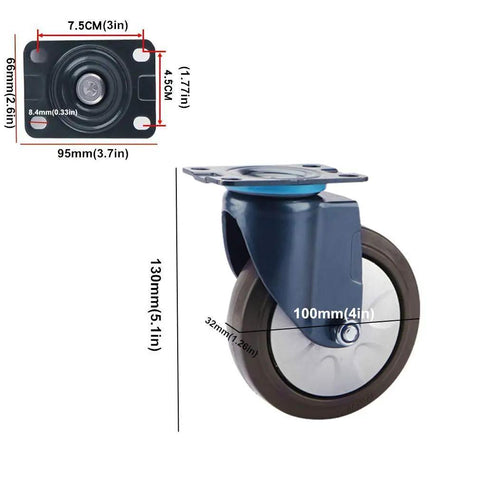 Tough As Nails Set Of 4 Heavy Duty Swivel Caster Wheels With Dual Lock Brakes And Silent Rubber Treads For Slick Rolling Utility Carts On Wood Or Tile Premium Steel Mount Royal Blue 100mm caster wheel with dual lock and sealed bearing.