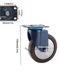 Hardcore Heavy Duty Caster Wheels Set Of 4 With Smooth Operator Rubber Treads and Zero Hassle Dual Lock Brakes, 100mm wheel size.