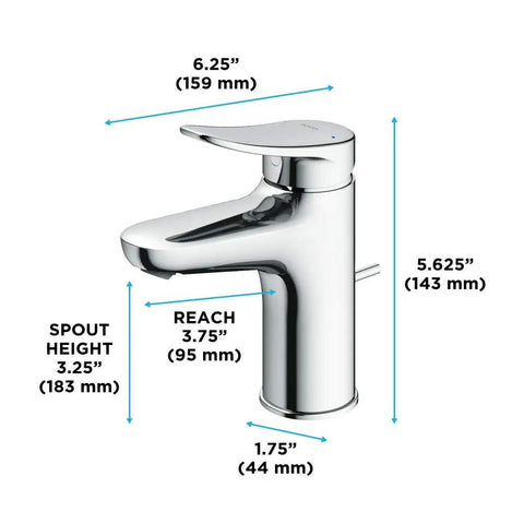 LF Series 1.2 GPM Single Handle Bathroom Sink Faucet With Drain Assembly Polished Chrome Ceramic Disc Valve dimensions