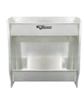 Front view of Compact Aluminum Storage Cabinet for Garage and Trailer Enclosed Organizer Holds Six Oil Quarts and Six Aerosol Cans Rugged USA Made with a Five Year Warranty Tough for Tight Spaces and Busy Workbenches.