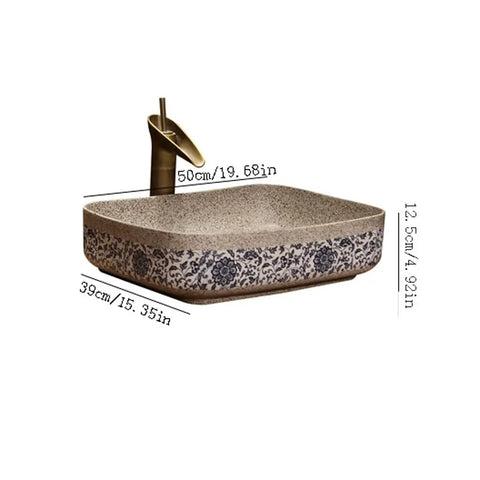 USZWBY Vessel Sinks Bathroom Vessel Sink Art Countertop Basin Chinese Style Ceramic Washbasin with Faucet Combination Bathroom Bowl Sink, 50cm x 39cm x 12.5cm.