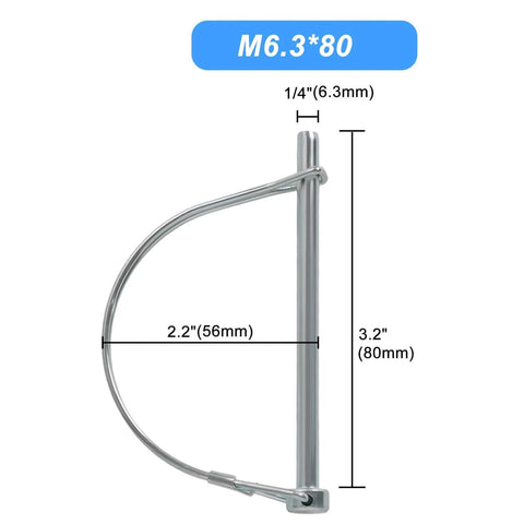 2Pack Premium Trailer Hitch Pin Set 1/4 X 3.2 Inch Built Tough Durable Carbon Steel Zinc Plated side view with dimensions
