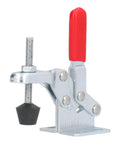 Heavy Duty Toggle Clamps For Welding Woodworking Sheet Metal Work Holding Fixture With Plastic Handle Lever Mechanism side view of silver steel clamp