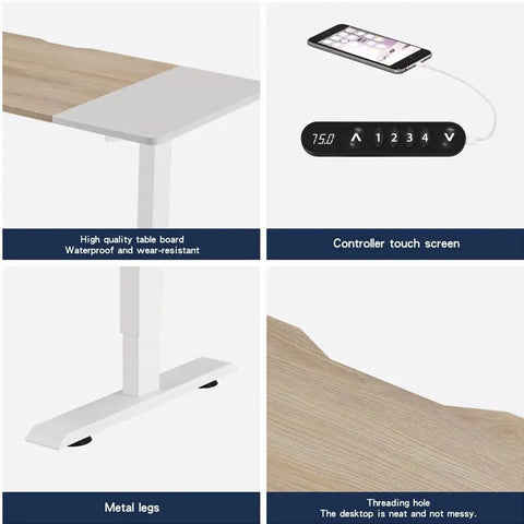Sturdy Electric Standing Desk 55 Inch Height Adjustable Home Office Gaming Computer Table with waterproof wood top details.