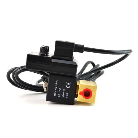 Easy Install Timed Electric Auto Drain Valve For Air Lines One Quarter Inch NPT 110V with Solid State Timer shown with wires