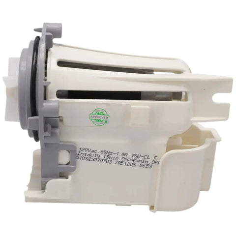 Drain Pump Motor Replacement WPW10241025 Compatible With PS11750897 AP6017598 EAP11750897, side view with connector details.