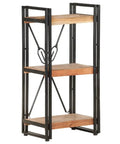 3 Tier Industrial Bookcase With Solid Acacia Wood And Black Steel Frame For Small Spaces, Rustic Modern Display Shelf side view