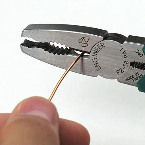 Close-up of Stripped Screw Removal Pliers For Damaged Or Rusted Fasteners With Slim Design And No Slip Jaws holding a wire.