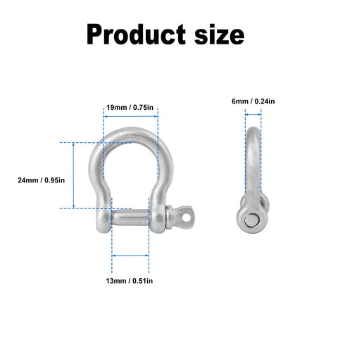 25 Pack One Quarter Inch 304 Stainless Steel D Ring Shackles Set For Outdoor Adventure And Recovery Bow Shape Size Diagram