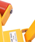 Close-up of Heavy Duty Machine Skates 4409 Lbs Rock Solid Carbon Steel with red swivel rollers for moving heavy items.