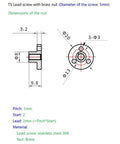 Technical drawing of brass nut dimensions for 100 Millimeter T5x2 Lead Screw And Brass Nut Kit For 3D Printer And CNC Z Axis 1mm Pitch Two Starts Two Millimeter Lead High Precision Motion Upgrade Smoother Linear Movement For Fast Easy Install