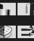 Solid No Fuss Compact Fully Automatic Bean To Cup Coffee Maker Black One Touch Grinding Machine close-up of coffee maker components.