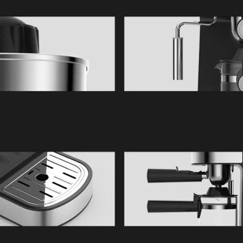 Solid No Fuss Compact Fully Automatic Bean To Cup Coffee Maker Black One Touch Grinding Machine close-up of coffee maker components.
