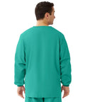 Hustle Ready Unisex Warm Up Medical Scrub Jacket Featuring Snap Front Closure Collarless Neckline shown from the back in jade green.