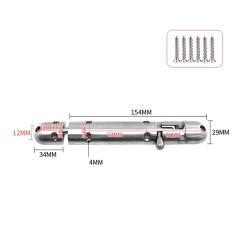 Heavy Duty Sliding Bolt Door Latch With Slick Automatic Return Action Stainless Steel Lock For Patio Barn And Indoor Doors, 154mm length.