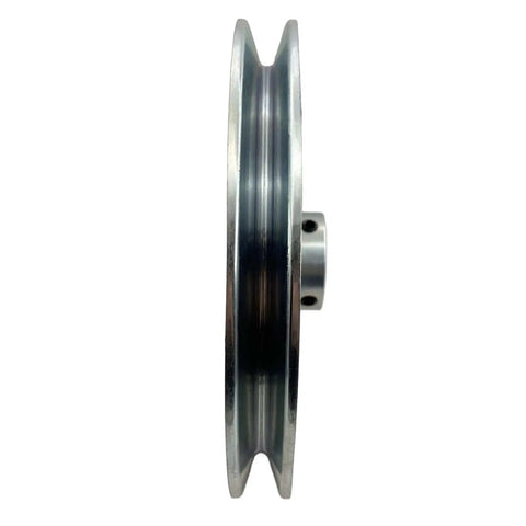 Side view of 8 Inch V Belt Pulley With One And An Eighth Inch Bore, One Groove, 8 Inch Outside Diameter, Carbon Steel Zinc Plated