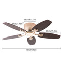 Ceiling Fan with Light 42 Inch Handheld Controller 3 Color Temperature showing top view with measurements and dark wood blades.