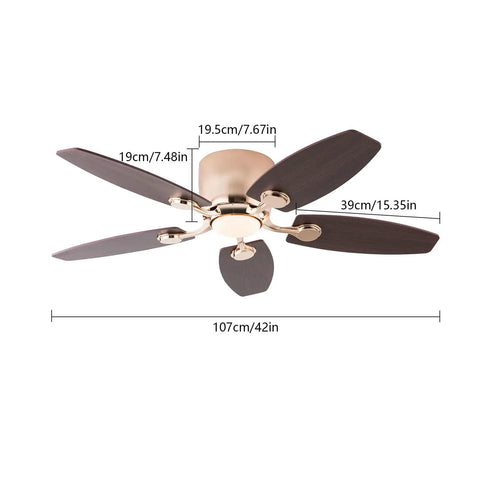 Ceiling Fan with Light 42 Inch Handheld Controller 3 Color Temperature showing top view with measurements and dark wood blades.