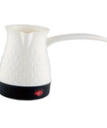 Portable 500ml Turkish Style Coffee Pot Water Kettle with 600W fast heating, easy clean white design, long handle, for home use.