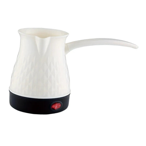 Portable 500ml Turkish Style Coffee Pot Water Kettle with 600W fast heating, easy clean white design, long handle, for home use.