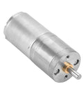12V DC gear motor with encoder, metal housing, 25mm diameter, front view with shaft