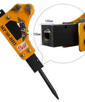 Workhorse Heavy Duty 1-1.5 Ton Mini Excavator Attachment Kit with hydraulic breaker hammer showing 100mm x 100mm interface