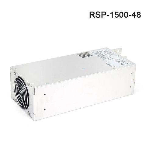 Switch Power Supply 750W To 3000W With 48V 50A Output, High Efficiency Voltage Regulator Module For Industrial Use, Heavy Duty 2400 48V System, Overload Protection, Quiet Cooling, Pro Grade For Industrial Projects, silver metal RSP-1500-48 power supply with fan