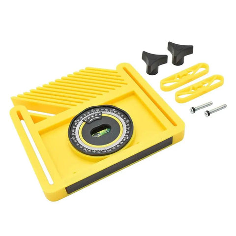 Heavy Duty Featherboard With Built In Level And Quick Angle Finder Featuring Strong Magnetic Mount For Router Tables And Table Saws, yellow adjustable design, includes screws.