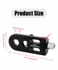 Chain Tensioner Adjuster For Single Speed Bikes Fixie And BMX With Dope Aluminum Alloy Build showing dimensions and black finish.
