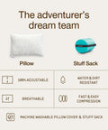 Travel And Camping Adjustable Pillow With Compressible Stuff Sack Small 19 By 13 Inch Pillow Medium Firm Memory Foam