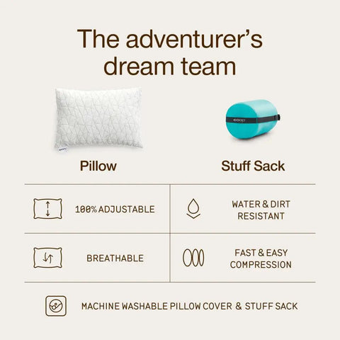 Travel And Camping Adjustable Pillow With Compressible Stuff Sack Small 19 By 13 Inch Pillow Medium Firm Memory Foam