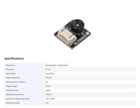 Plug And Play Thermal Imaging Camera Module With 32x24 IR Array, 110 Degree Field Of View, Low Power Under 23mA, great for Raspberry Pi projects
