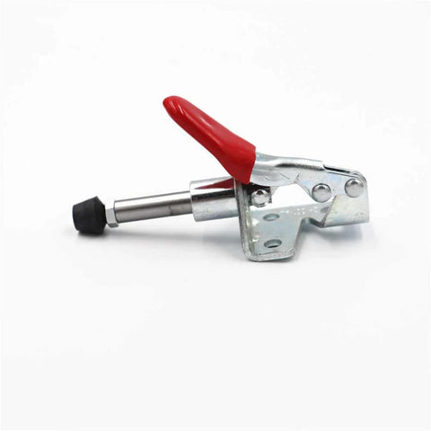 Push-Pull Type Quick-Release Toggle Clamp Set For Woodworking, horizontal view, metal build, red handle, heavy-duty 45Kg capacity