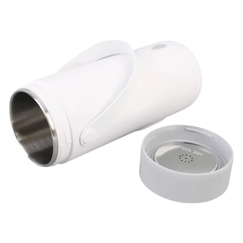 Grab And Go Travel Electric Kettle 350ml Cordless Fast Boiling Hot Water Maker with stainless steel interior and detachable lid.
