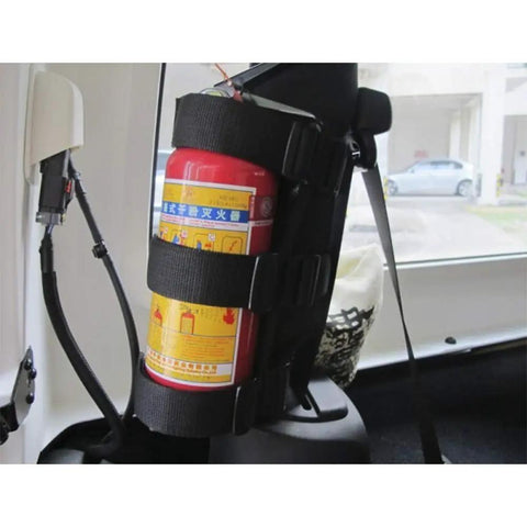 Durable Fire Extinguisher Holder With Adjustable Mount Strap For Jeep Wrangler JK JL TJ CJ YJ And 2020 2023 Gladiator JT Black