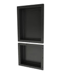 Double Niche Recessed Shower Shelf In Black With Two Inner Shelves For Easy Shower Storage 16 Inch Width 34 Inch Height 4 Inch Depth Tile Ready Surface Install Horizontal Or Vertical A Smart All In One Shower Organizer