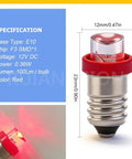 10 Pack 12V E10 Mini Screw Led Indicator Bulbs Featuring Smooth Negative Earth Wiring, Legit Red Glow For Dash Gauges, Vintage Radios, And Holiday Strings