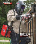 Man welding a fence using 90i FC Flux Core Wire Feed Welder Weld-Pak Portable 120V Welding Machine With Shoulder Strap And Protective Metal Case